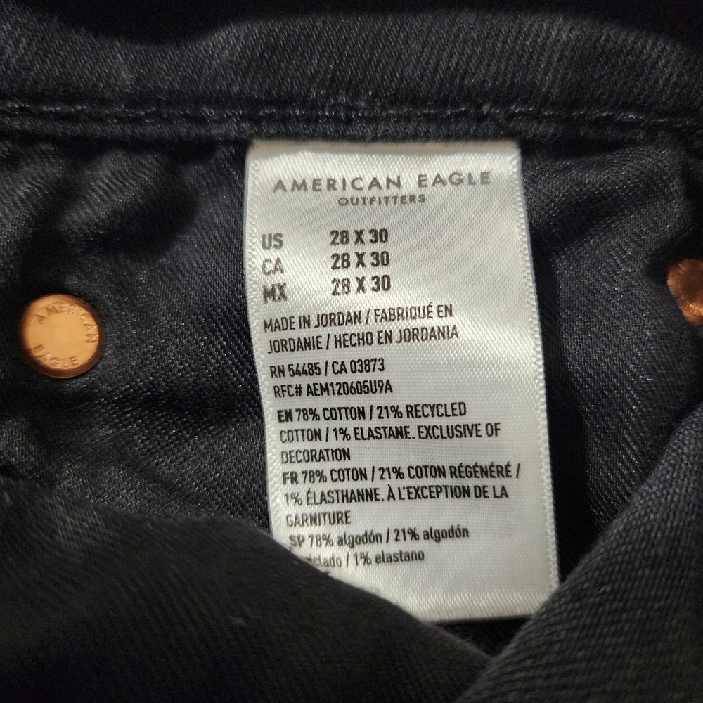 American Eagle Jean's Men's Size 29 Waist 28 Inseam Black AirFlex - Picture 5 of 11
